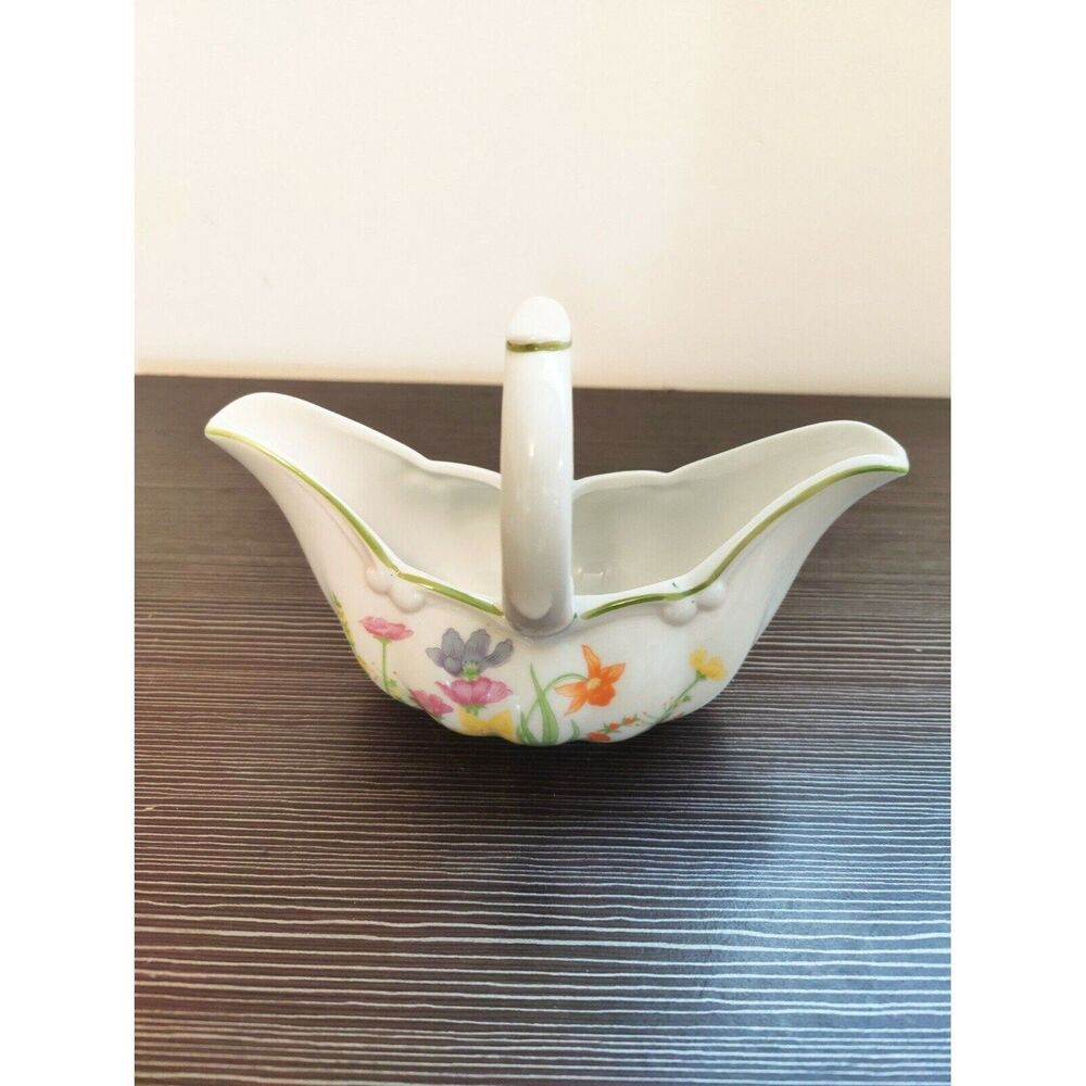 Vintage MANN Day Lily gravy boat basket floral trinket dish collectible